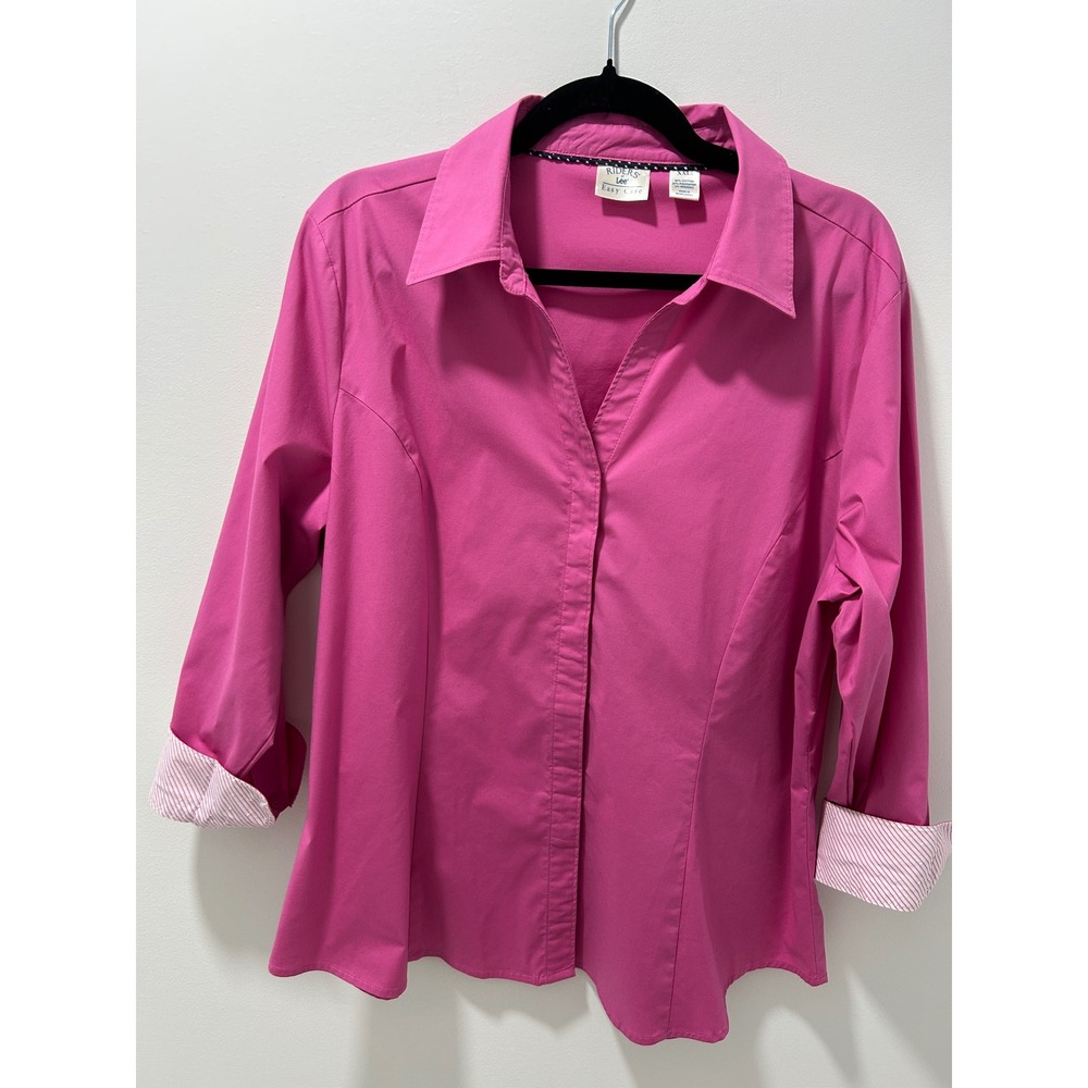 Riders by Lee Womens XXL Magenta Pink Easy Care 3/4 Sleeve Button Up Blouse